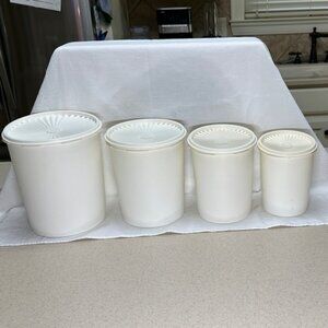 Vintage TUPPERWARE Set of White Canisters with Lids
